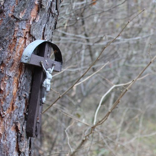 Station Valaská Dubová, in front of the way of the cross